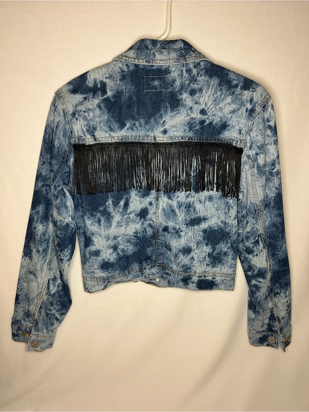 Y2K Acid Wash Denim Fringe Jacket XS | Cropped Western Grunge Boho Festival